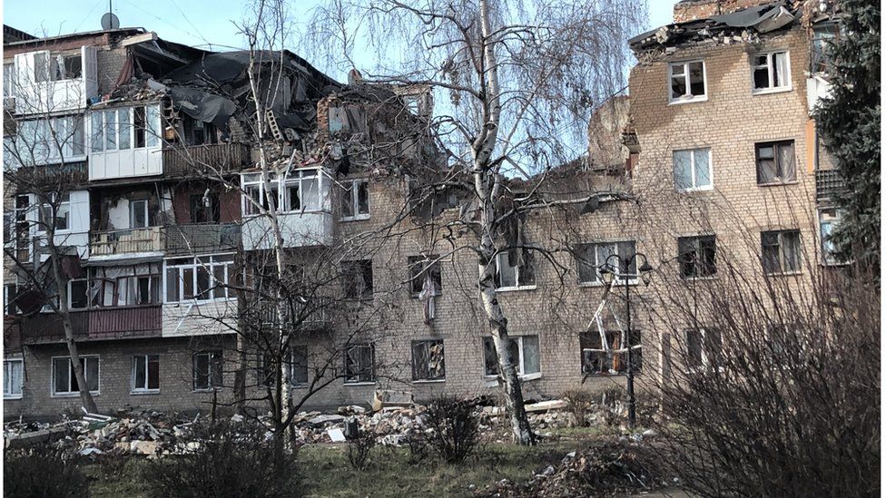 Destroyed buildings in Bakhmut