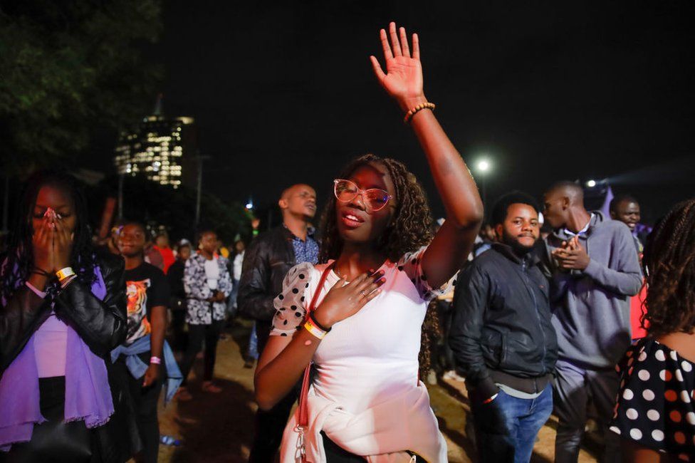 Nairobi residents gather outside the Kenyatta International Convention Centre (K.I.C.C) for the new years radical prayers on January 01, 2023 in Nairobi, Kenya