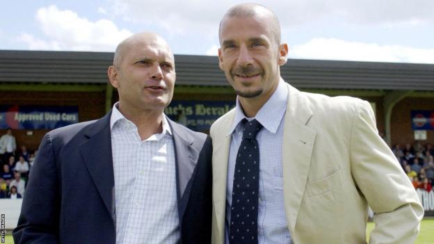 Gianluca Vialli and Ray Wilkins at a Watford game