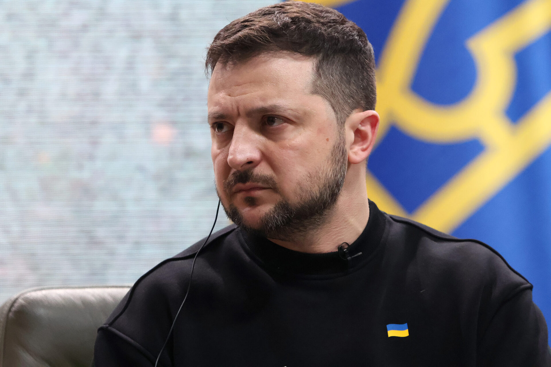 Ukrainian President Volodymyr Zelensky attends a press conference on February 24, in Kyiv, Ukraine. 