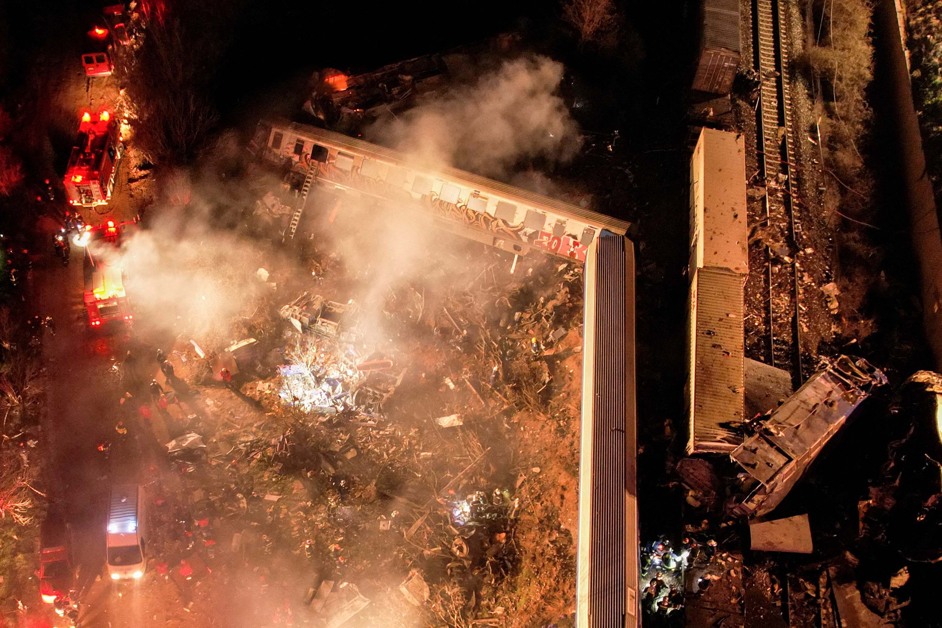 The site of the crash is seen near the city of Larissa, Greece, on March 1.