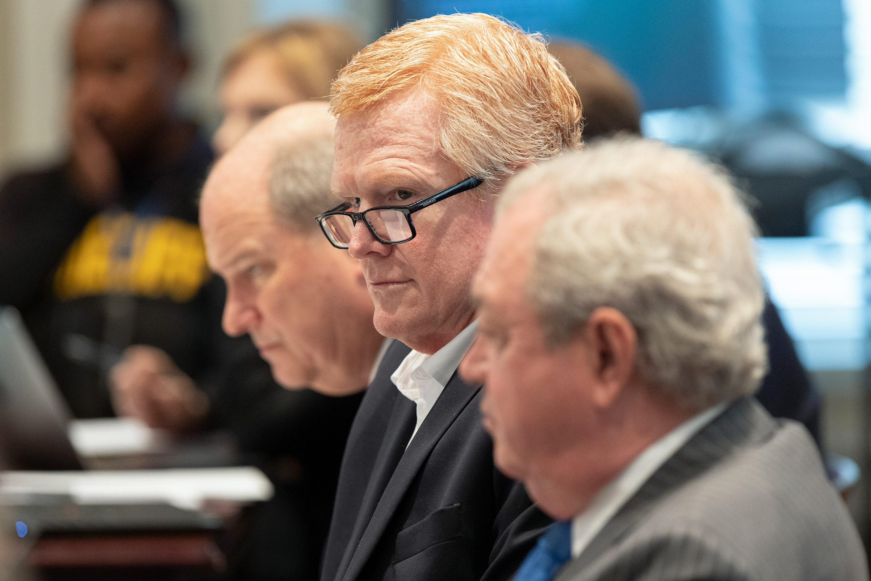 Alex Murdaugh listens as prosecutor Creighton Waters makes closing arguments on Wednesday, March 1.