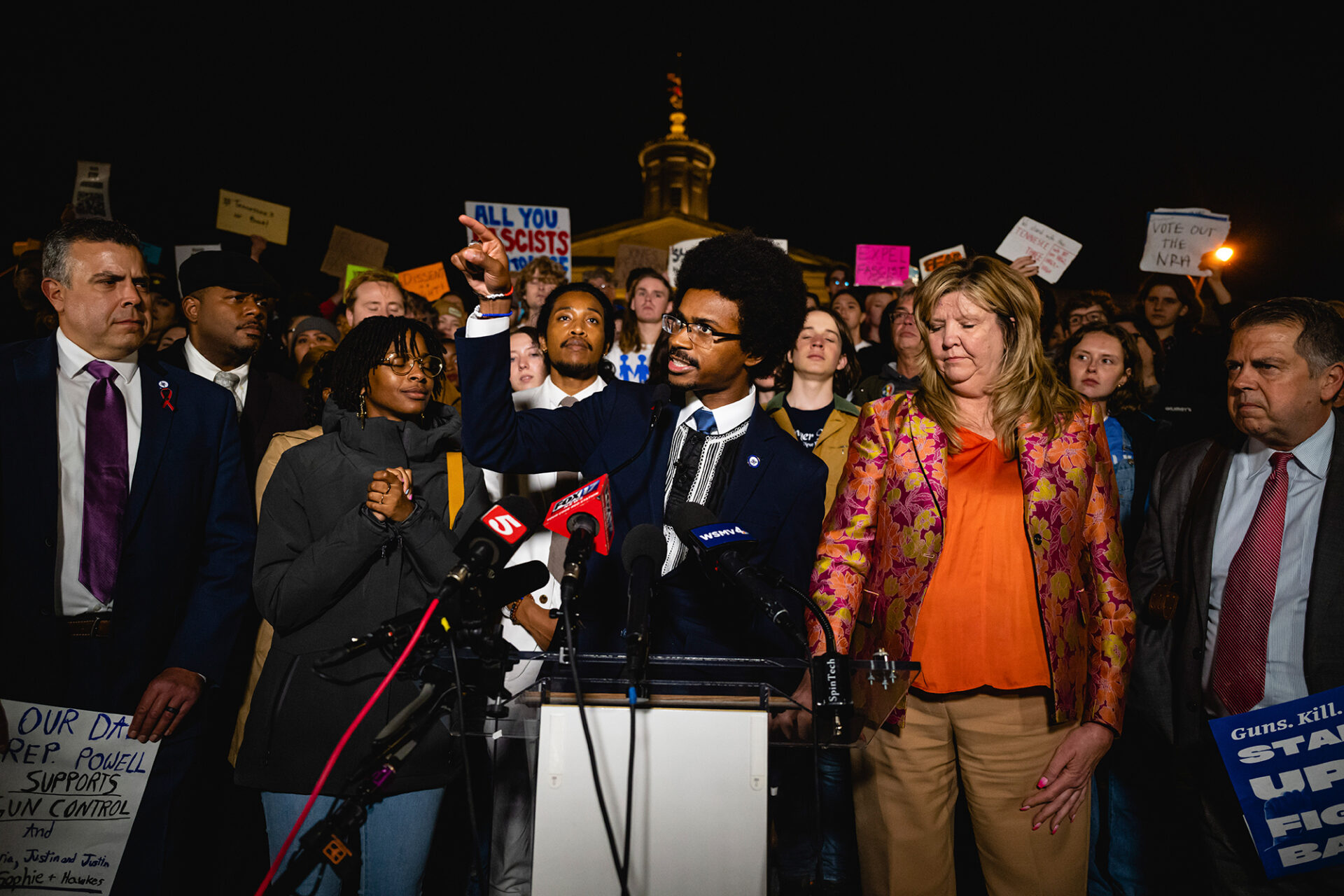 Justin Pearson speaks outside the State Capitol after the Tennessee House of Representatives voted to expel him and Justin Jones, in Nashville on Thursday, April 6. 