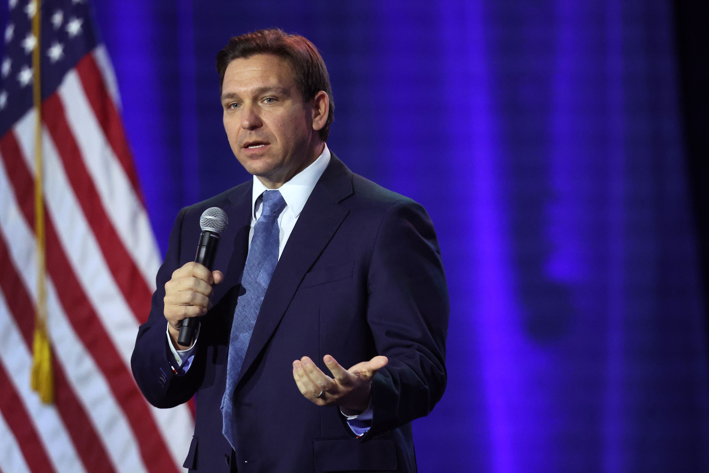 Florida Gov. Ron DeSantis at an event in Des Moines, Iowa, on March 10. (Scott Olson/Getty Images/FILE)