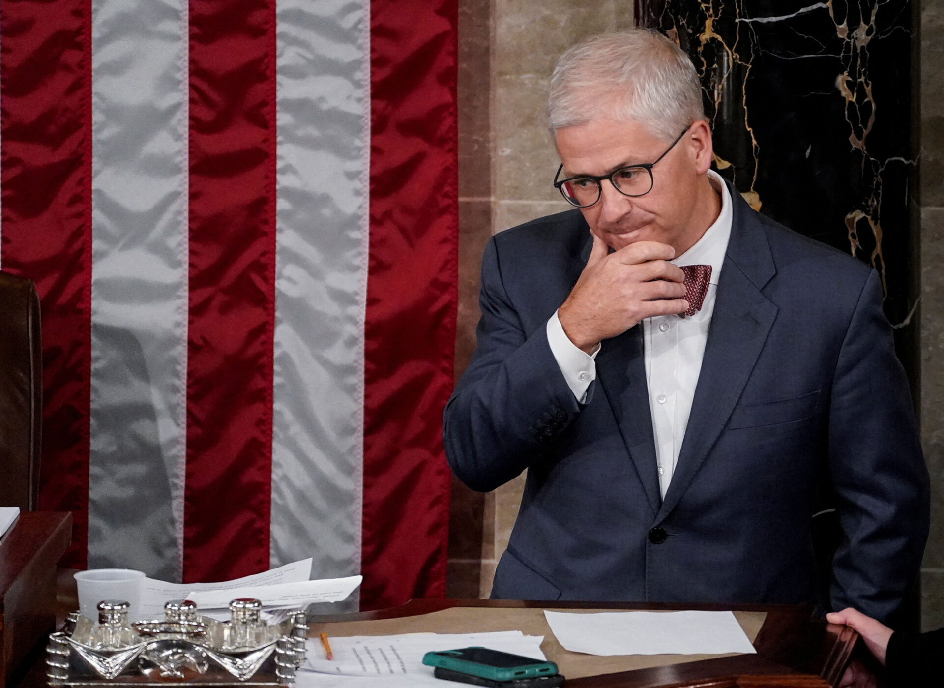 Speaker of the House Pro Tempore Patrick McHenry presides prior to a second round of voting to elect a new Speaker of the House on the floor of the House of Representatives at the U.S. Capitol in Washington, DC, on October 18.