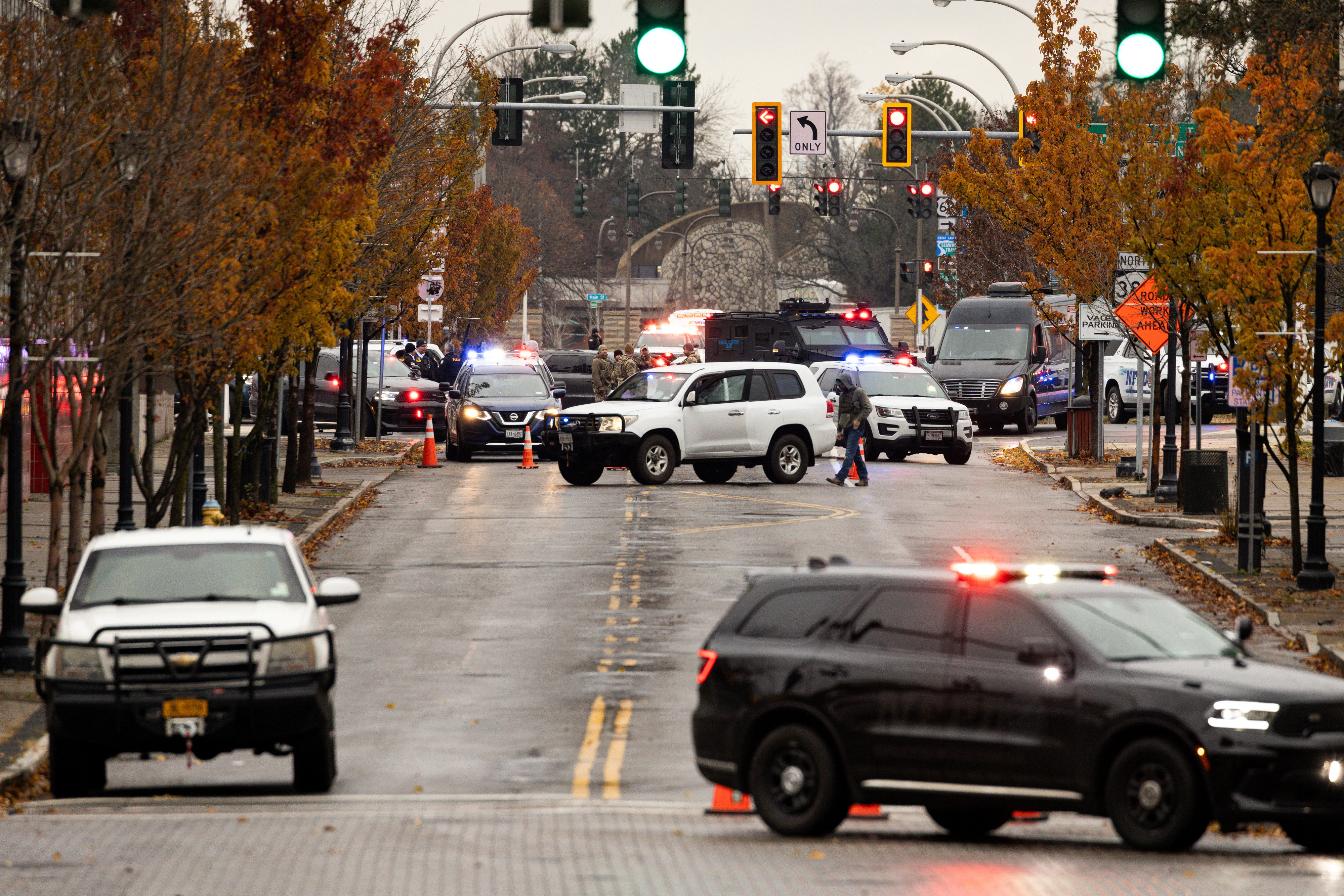 Police blockade roads after an explosion at the Rainbow Bridge US border crossing with Canada in Niagara Falls, New York, on Wednesday.