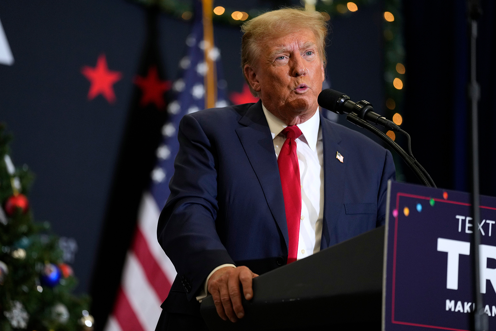 Donald Trump speaks during a rally in Waterloo, Iowa, on December 19.