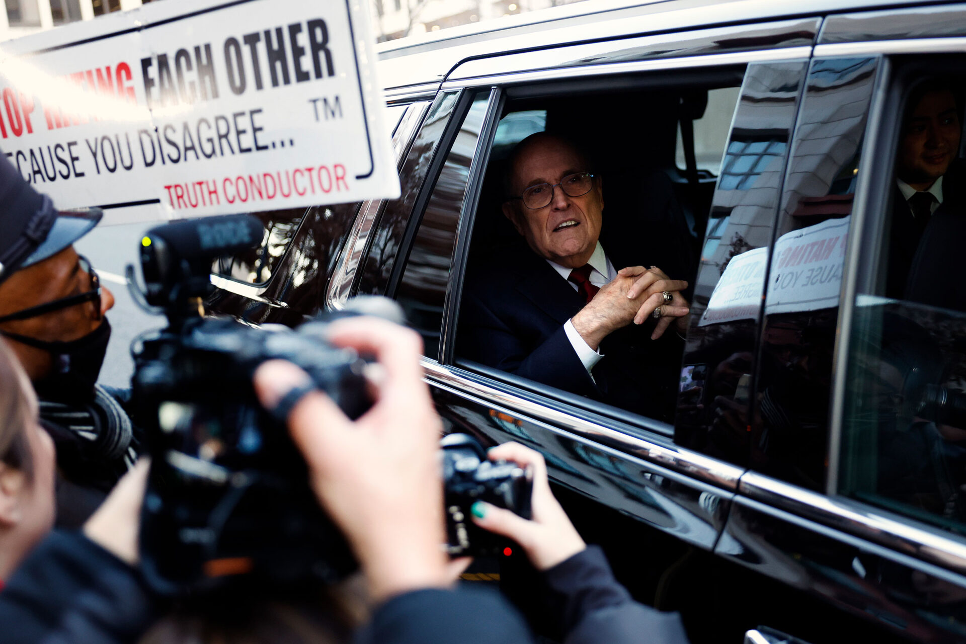 Rudy Giuliani departs from US District Courthouse after a verdict was reached in his defamation jury trial on December 15, 2023 in Washington, DC.