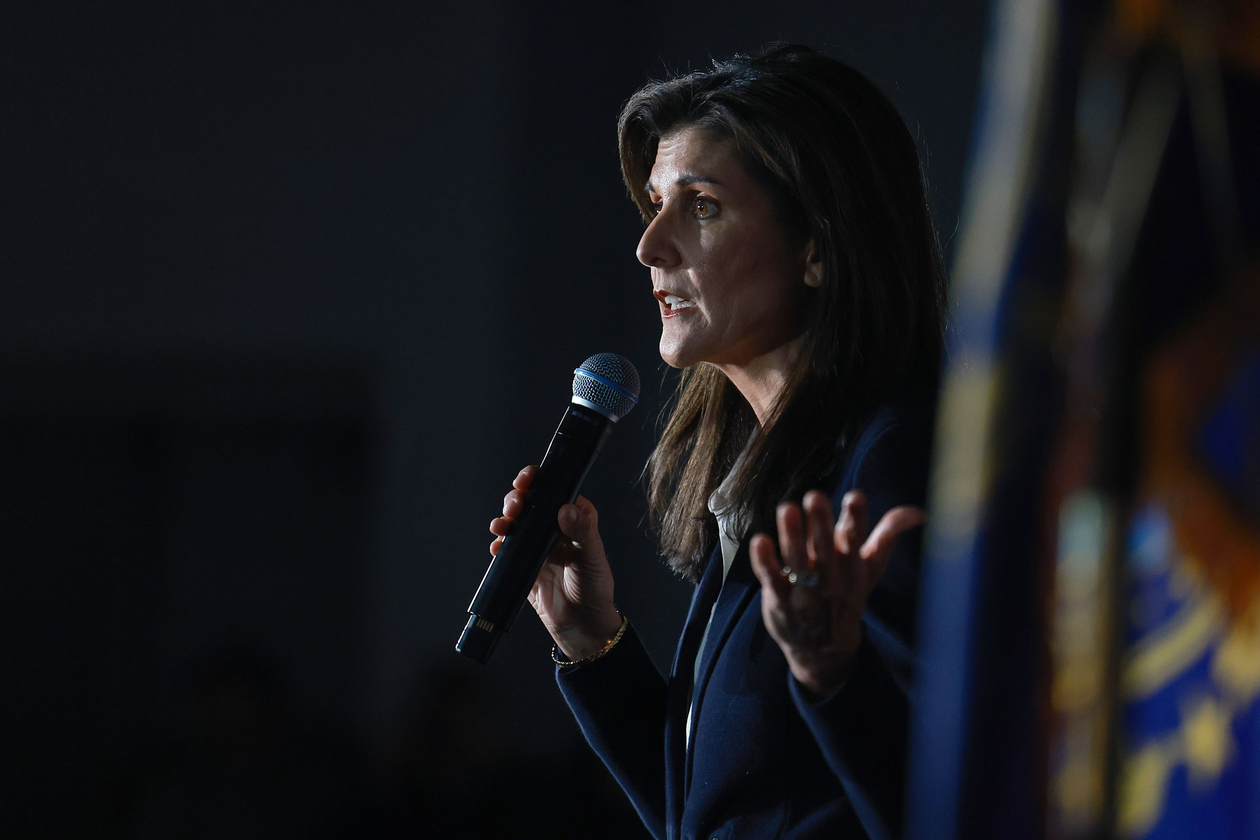 Republican presidential candidate Nikki Haley speaks during a campaign event in Manchester, New Hampshire, on Friday. 