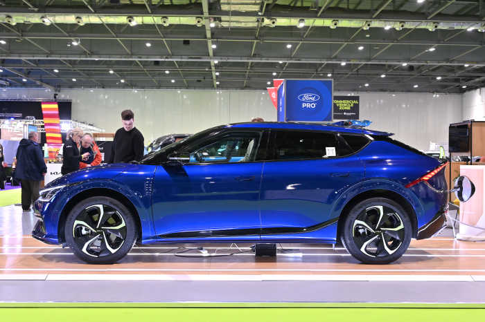 LONDON, ENGLAND - MARCH 28: A KIA EV6 fully electric EV car is displayed during the Everything Electric London 2024 at ExCel on March 28, 2024 in London, England. The show, designed to inspire people, includes an array of visitor attractions, dozens of 'live sessions' and an exhibition of hundreds of companies, electric vehicles of all types, and a large selection of home energy options.   (Photo by John Keeble/Getty Images)